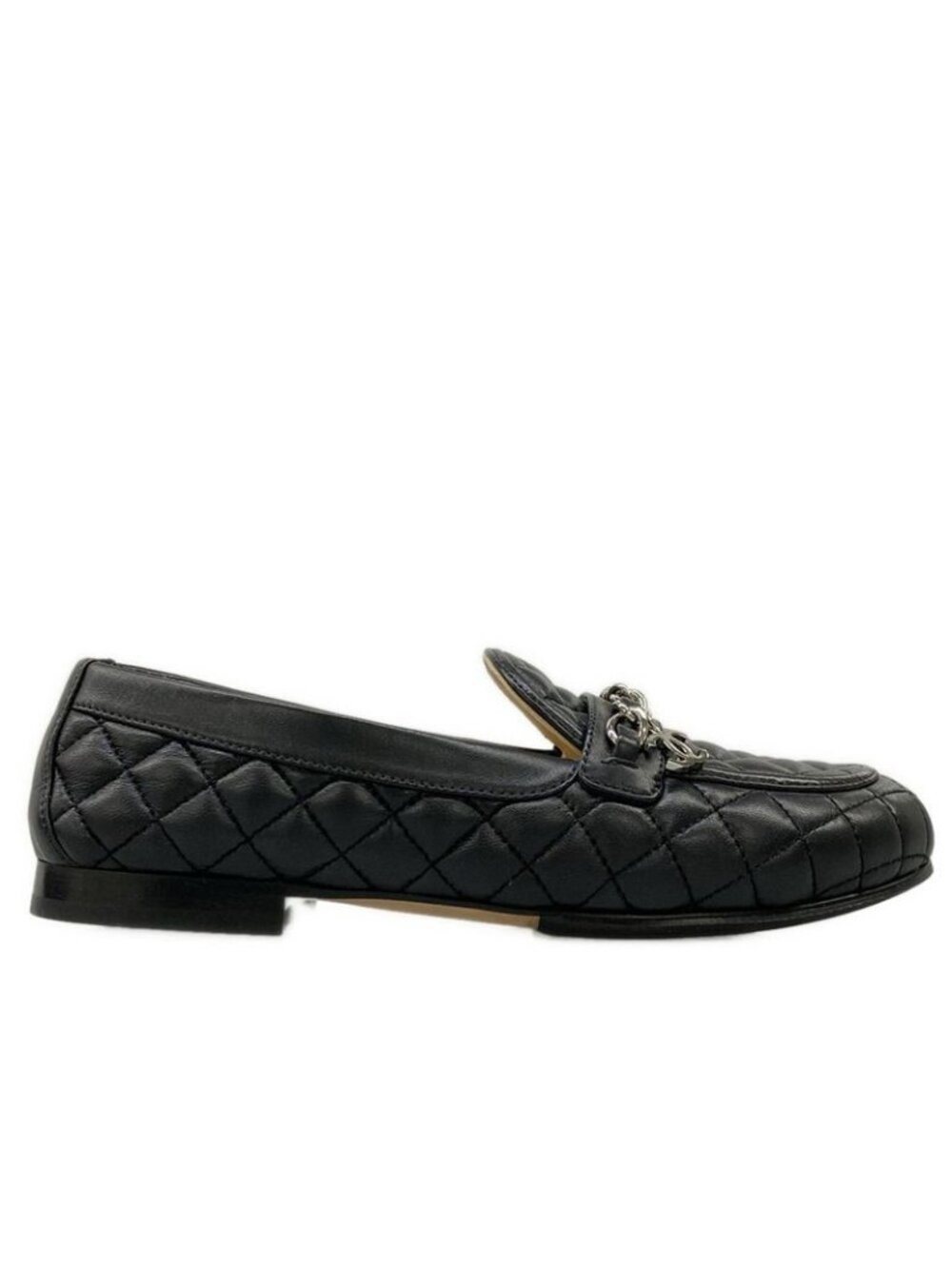 Chanel Loafers 36 C Quilted Black Silver Coco Charm Lambskin - Picture 4 of 12